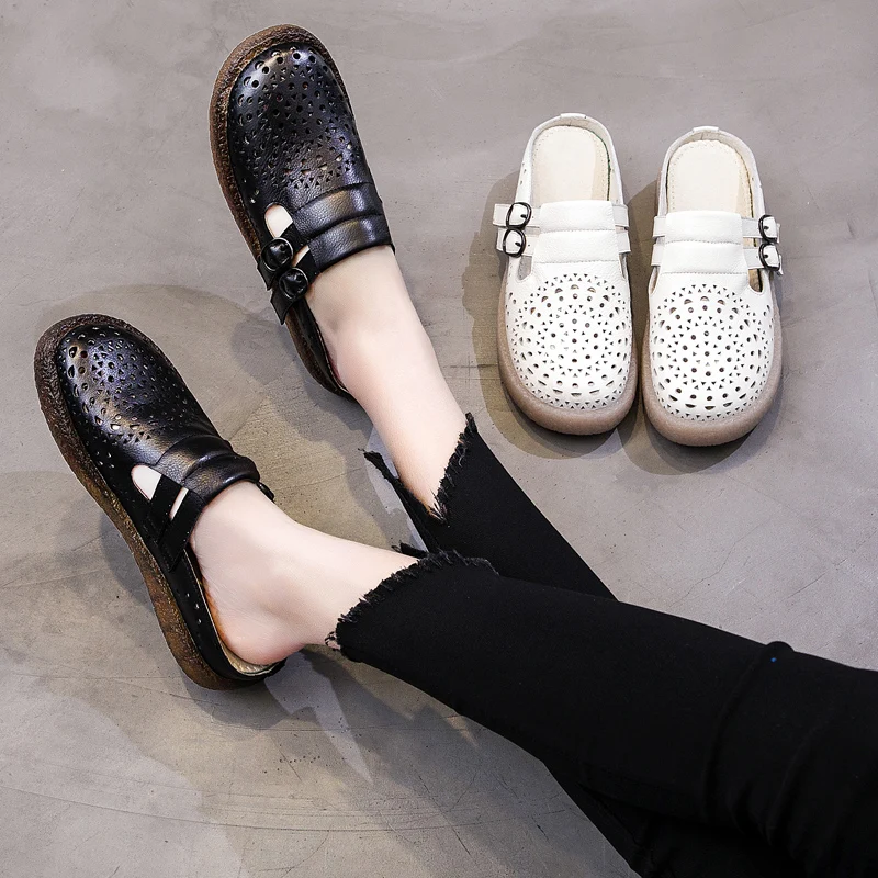Женские мюли из натуральной кожи GKTINOO летние туфли с перфорацией брендовые