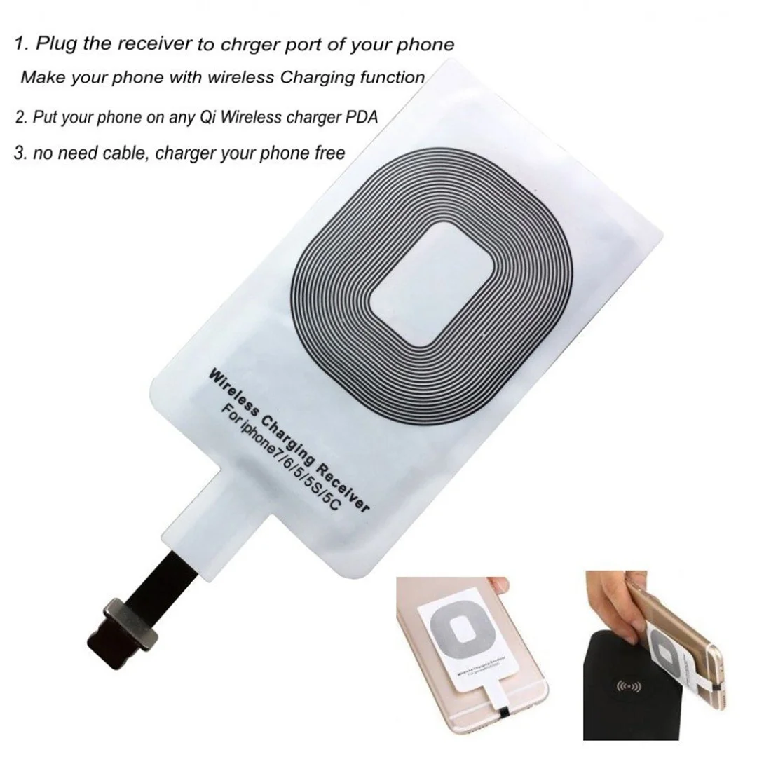 Qi Беспроводная зарядная пластина Pad приемник для IPhone5/5S/6/6s/7 Lightning Qi стандартная беспроводная зарядка приемная антенна