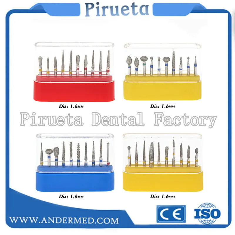 

10 Pcs Dental Diamond Burs Medium Set for High Speed Handpiece Turbine Teeth Polishing Bur Dental Equipment