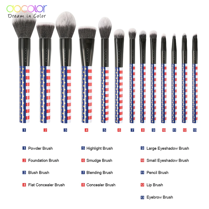 Docolor Professional 13 шт. набор кистей для макияжа косметическая пудра для нанесения основы румян теней для век подводка для глаз губ Макияж инструмент для чистки кисти