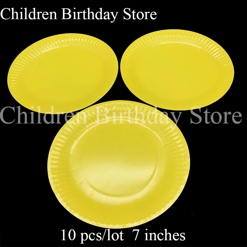 

10pcs/lot yellow theme disposable plates solid color birthday party decorations yellow paper plates pure color dishes