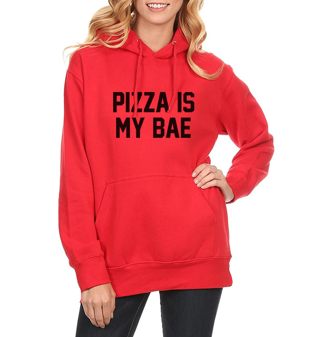 

2018 Spring Winter Sweatshirt Hoody For Women Letter Print PIZZA IS MY BAE Funny Women's Hoodies Pullover Female Sweatshirts