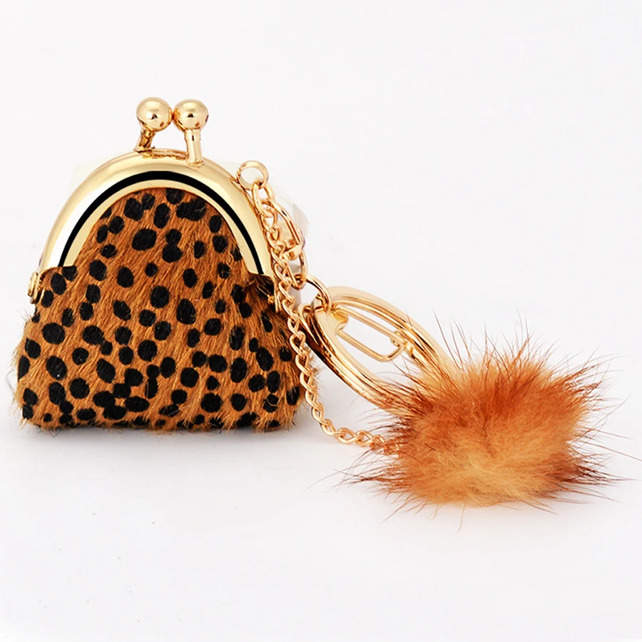 Charming Leopard Handbag Style Rabbit Fur Ball Keychain pom Pendant Jewelry Car Keyring Bag Keyfobs Chaveiros For Women R240 | Украшения и