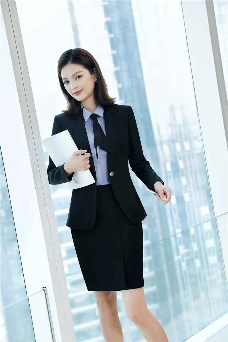 

Elegant Yellow Formal Uniforms Styles Blazers Suits With Skirt and Jackets Set For Women Business Work Wear Fall Winter Sets