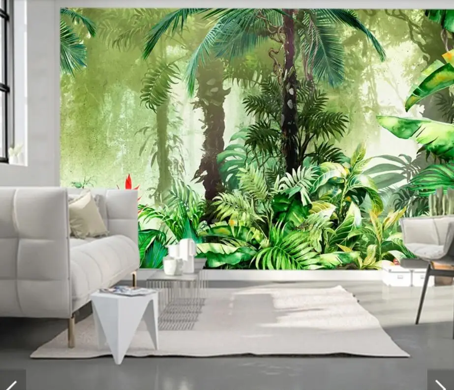 Настенная бумага с зелеными листьями в скандинавском стиле 3d настенные фрески