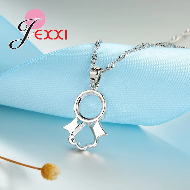 

Fashion Charm Jewelry Sets Round Circel Heart Pendant Necklaces Hoop Earrings Set For Woman 925 Sterling Silver Jewellery