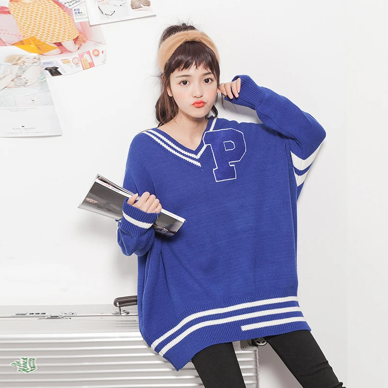 Женский пуловер свитер с v-образным вырезом длинным рукавом средней длины