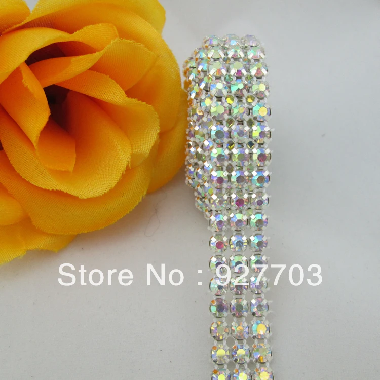 (CM390)1 Yards 3 Rows AB Crystal Bling Rhinestone Mesh | Дом и сад