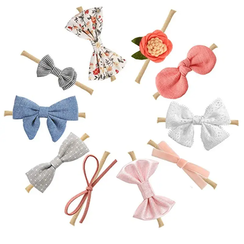 10pcs Cute Baby Headband Princess Girls Toddler Small Sequin Flower Bow Nylon Ribbon Elastic Hair Band | Детская одежда и обувь