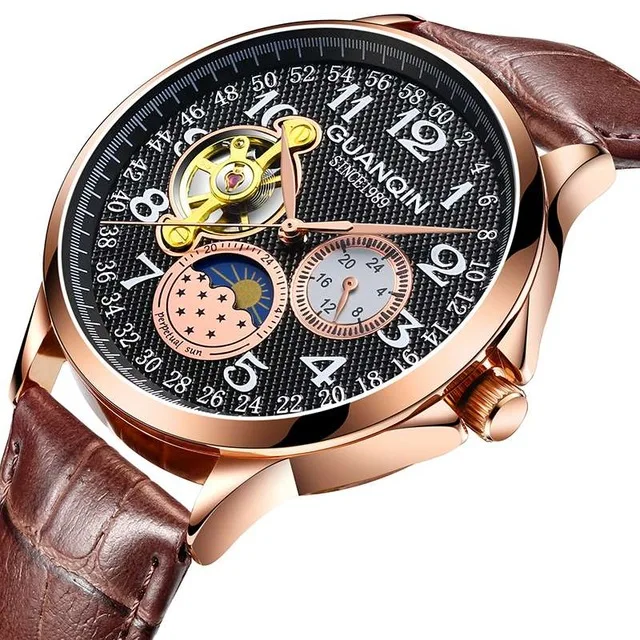 Rose Gold Black L Часы мужские GUANQIN GJ16212 наручные часы мужские s Moon фазный автоматический часы лучший бренд Скелет Механические наручные часы Fix Инструмент - Цвет: Rose Gold Black L