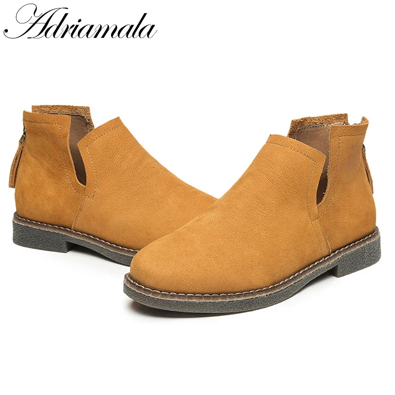 Genuine Leather Chelsea Boots Women 2017 New Autumn Round Toe Square Heel Suede Ankle For Low Adriamala | Обувь