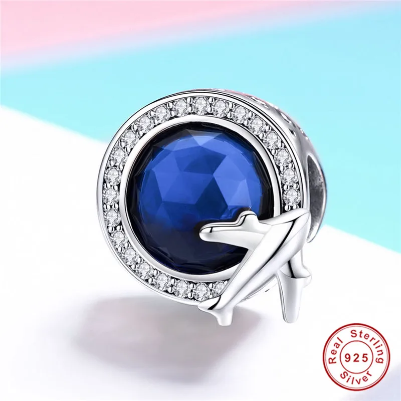 PA895 Fit Pandora браслет серебро 925 синяя эмаль земля подвеска в виде самолета S925 мир путешествия путешествие пилот истребитель бисер - Окраска металла: PA895