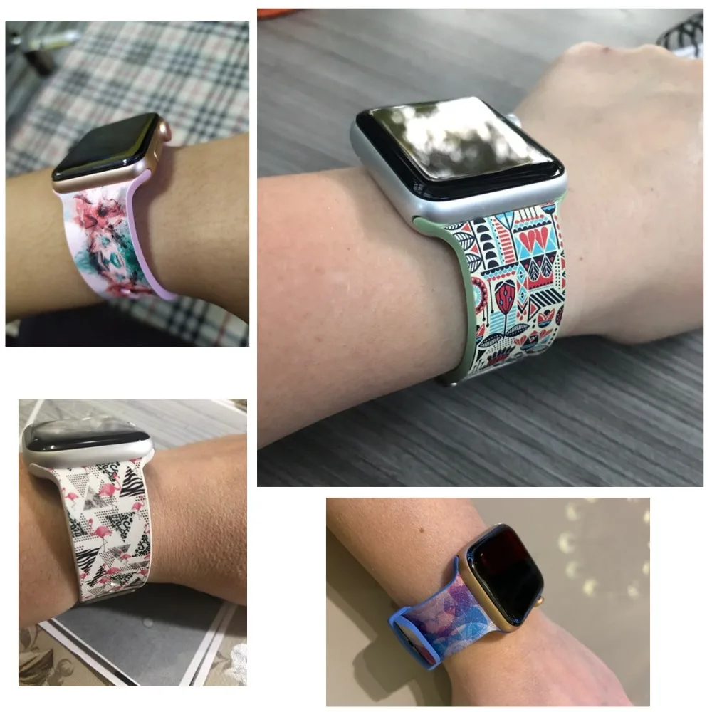 Ремешок с принтом для Apple watch 6 band 44 мм 40 силиконовый браслет iWatch 38 42 series 5 4 3 se