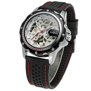 2019 Мода победитель Лидирующий бренд черный силиконовый ремешок автоматические механические часы-Скелетон мужские шестерни Reloj армии Hombre Horloge