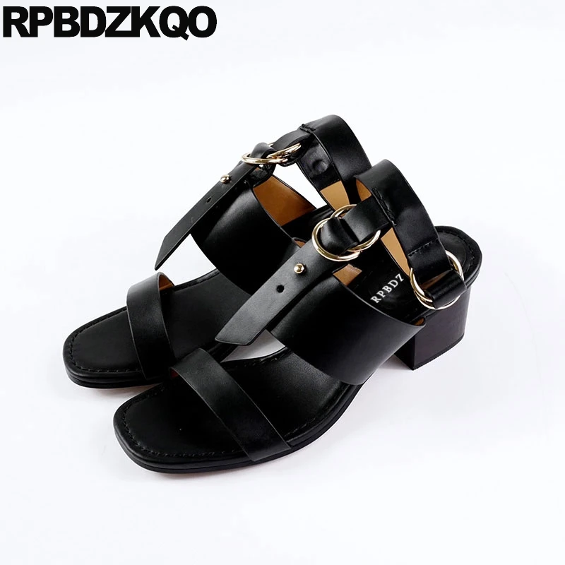 Slingback насосы ремешки высокий каблук толстый винтажные сандалии для гладиаторов