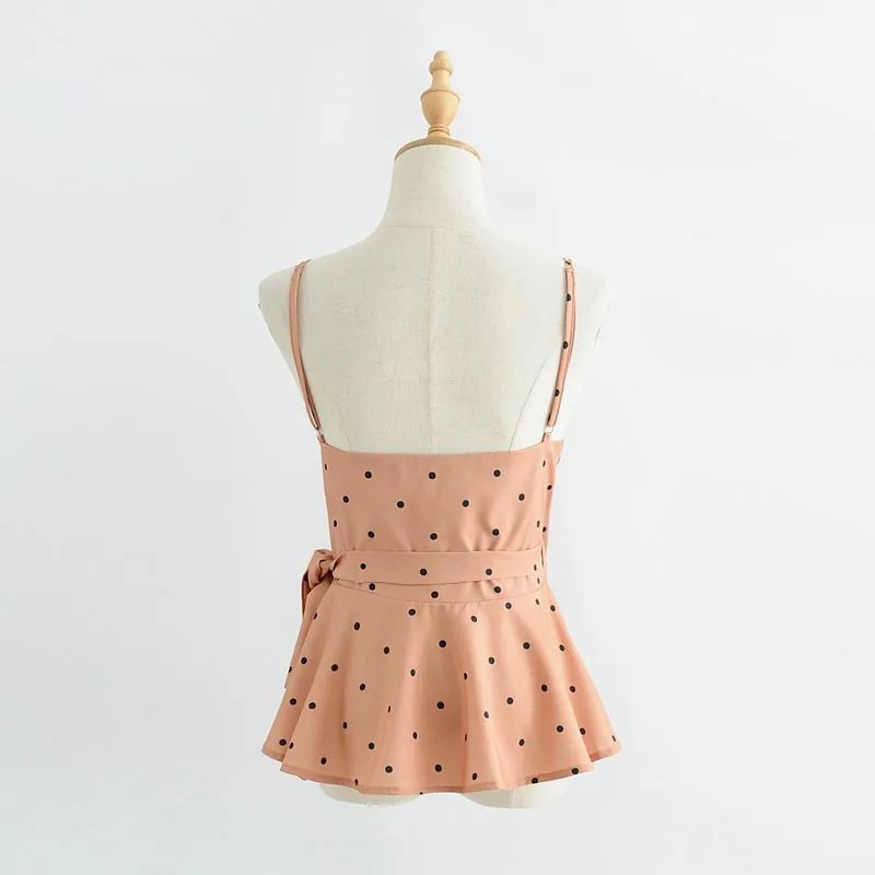 LS1921 пикантные классические блузки с v образным вырезом в горошек и бантом сбоку