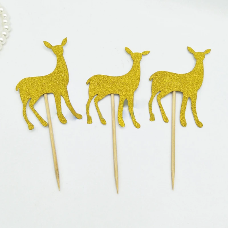 10 шт./упак. блестящая бумага для мужского торта с оленем Доу топпер золотого и