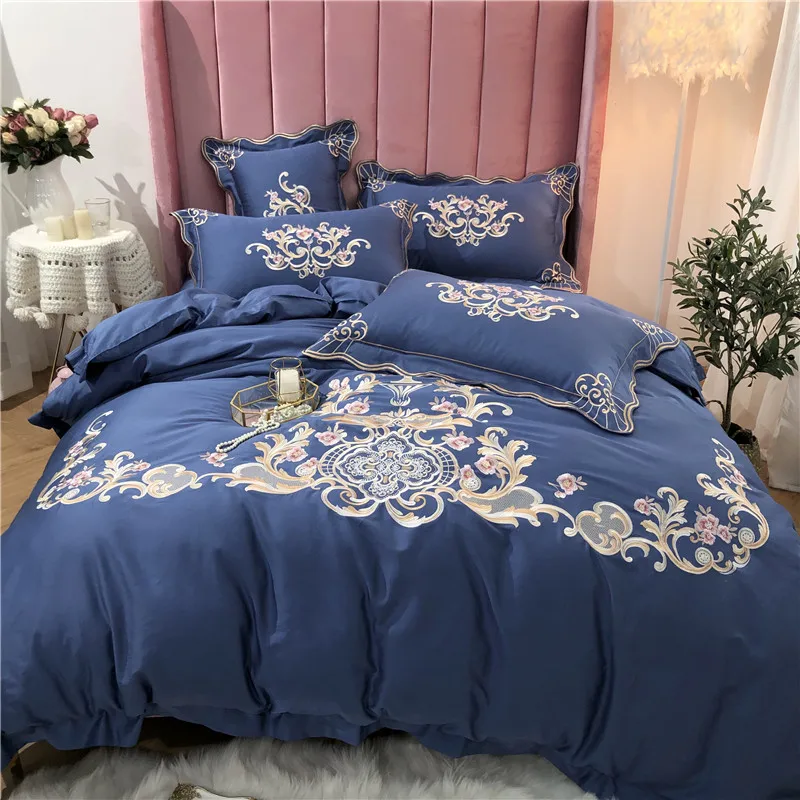 Новая Роскошная золотая королевская вышивка 60S Египетский хлопок Комплект