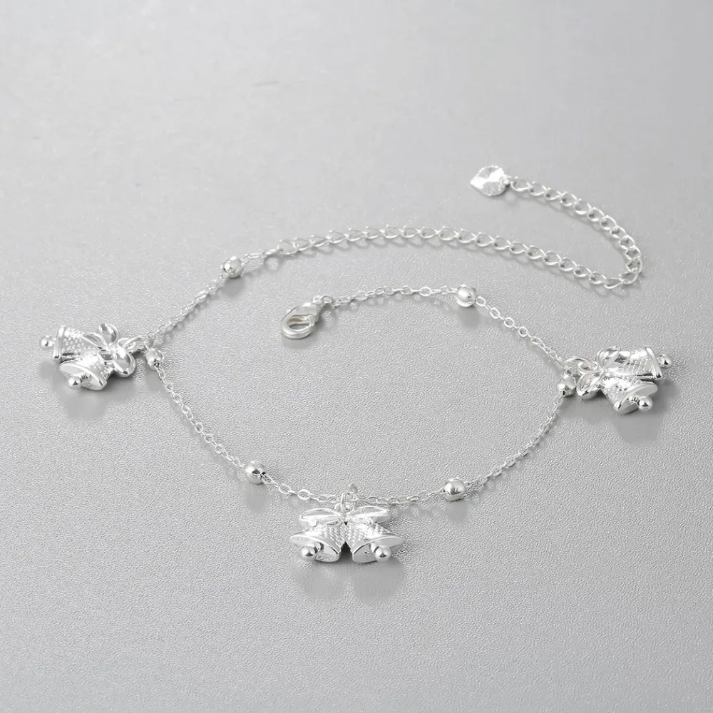 Серебряный колокольчик ножной браслет для Для женщин Девушка Шарм двойные