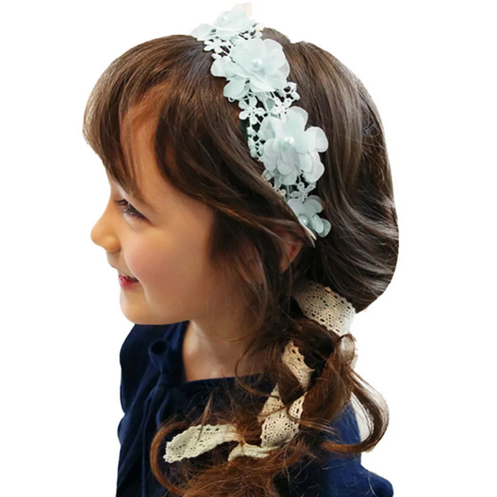Women New Sweet Retro Hair Band girl Headband Lace Crochet Flower Imitation pearls Hairband Ribbon Accessories | Детская одежда и
