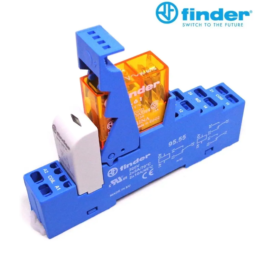 

finder relay 48.82.8.230.0060 (95.55+99.02+40.52) 230VAC 8A 2CO Screwless terminal socket Brand new and original finder relay