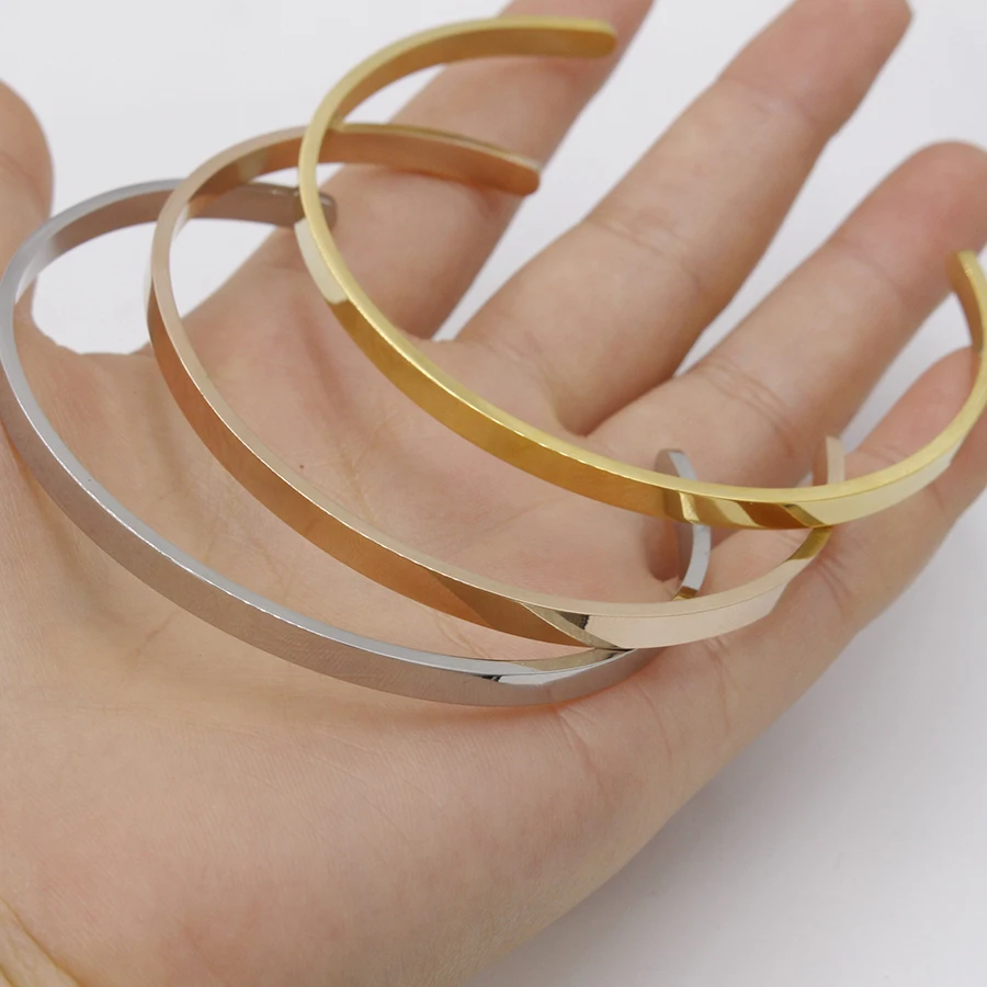 Fnixtar 1.8mm Thickness 4mm Width Stainless Steel Open Cuff Bangle Personalised Engrave Blank DIY 10piece/lot | Украшения и