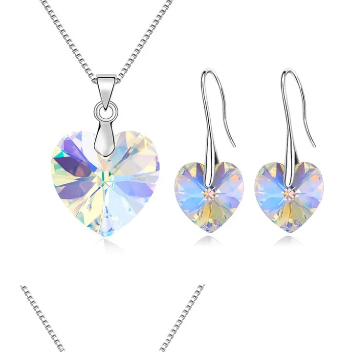 Оригинальные кристаллы от Swarovski сердце кулон ожерелья Висячие Серьги Комплекты украшений для женщин влюбленных подарок Прямая