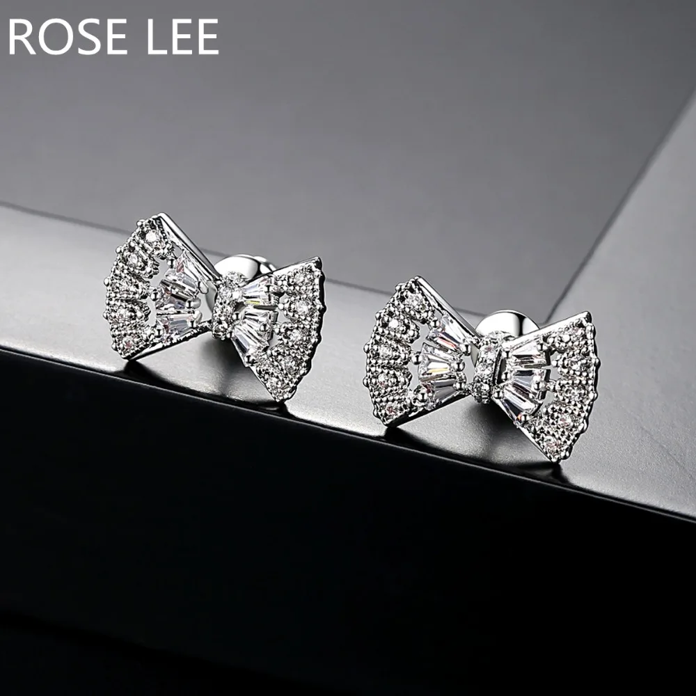 Женские блестящие серьги с цирконием и бантом Rose Lee модные корейские ювелирные