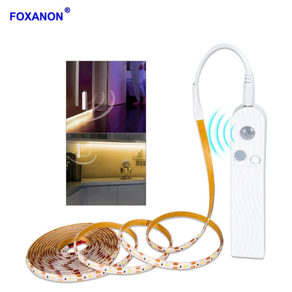 Foxanon светодиодная подсветка под шкаф PIR датчик движения полоса лампа для DIY