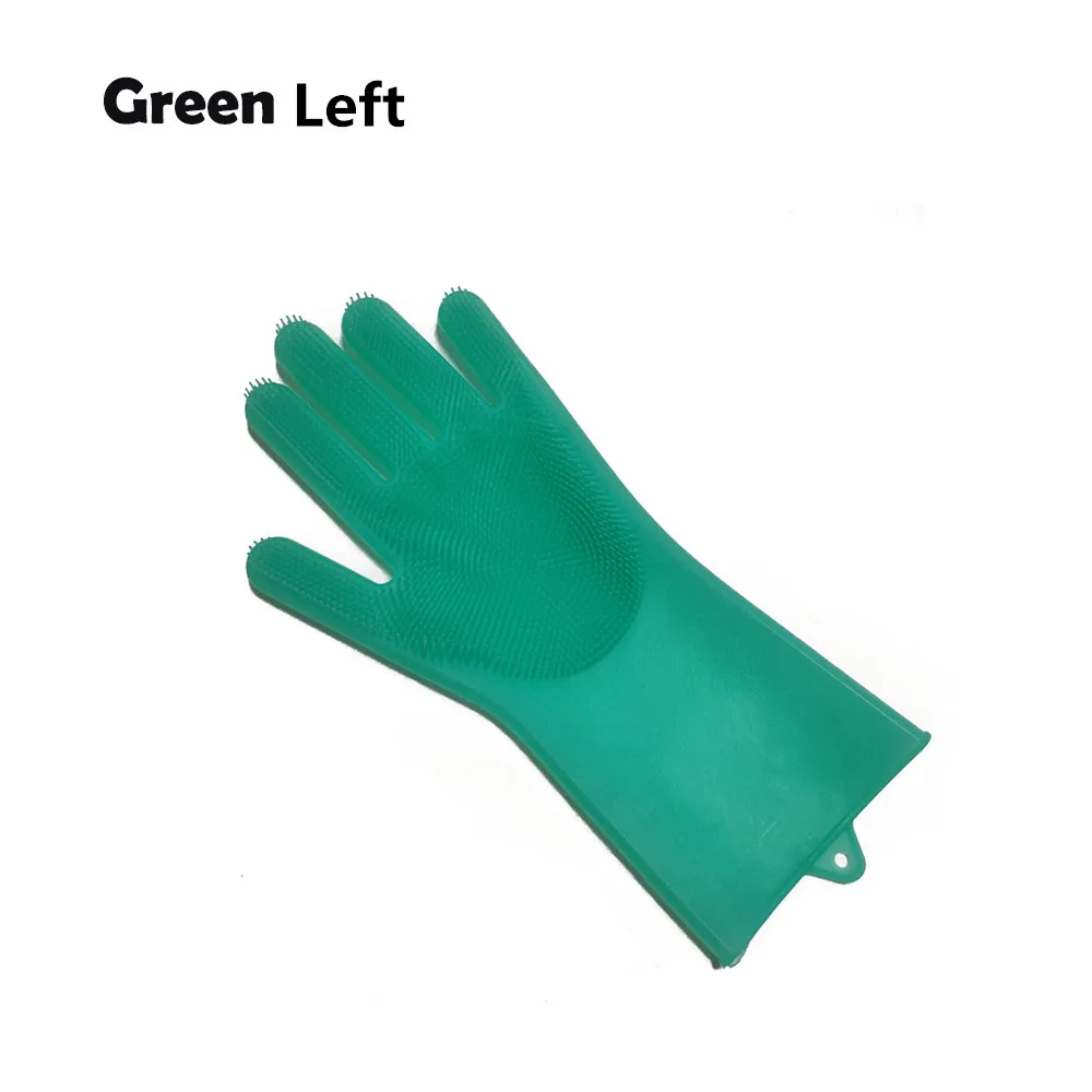 Green left 1 шт силиконовая перчатка для мытья посуды пищевая кухонная перчатка для мытья посуды с чистящей щеткой домашняя перчатка для скрабирования - Цвет: Green left