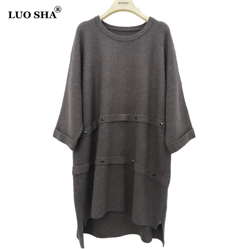 LUO SHA Fashion Women Sweaters Pullovers Long Pullover Button O-neck Knitted Casual Knitwear Sweater Mujer | Женская одежда