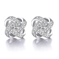 100 925 sterling silver fashion shiny crystal flower ladiesstud earrings jewelry anti allergy women female drop shipping