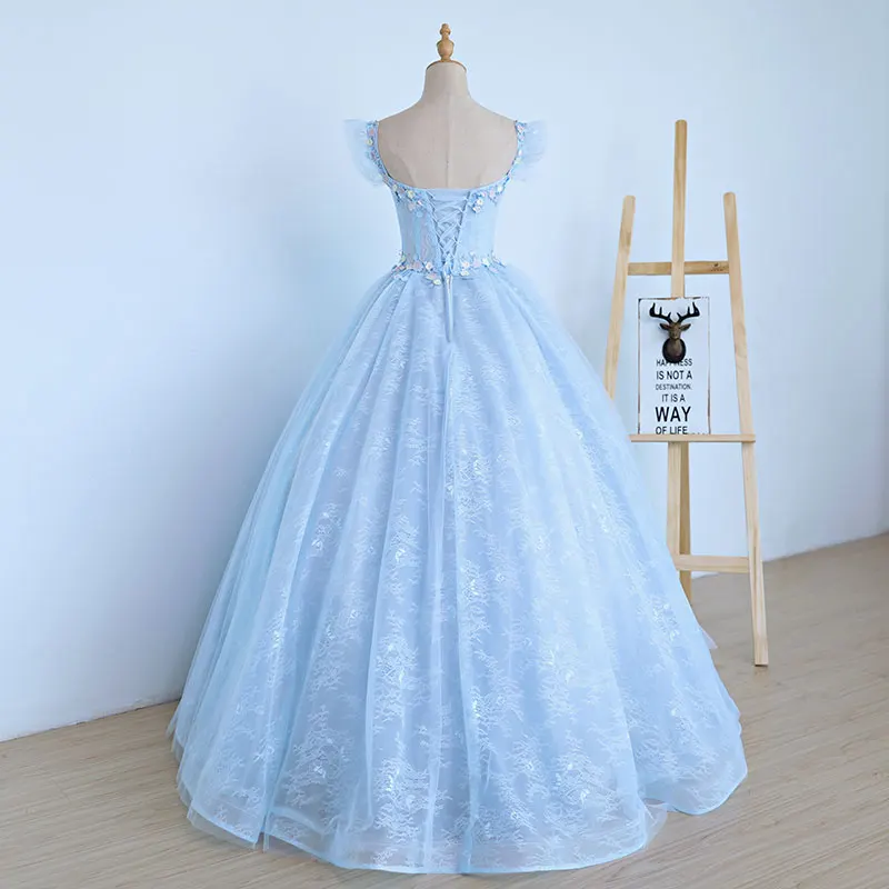 Бальное платье 2018 кружевные платья для Quinceanera 15 милое Пышное небесно-голубое