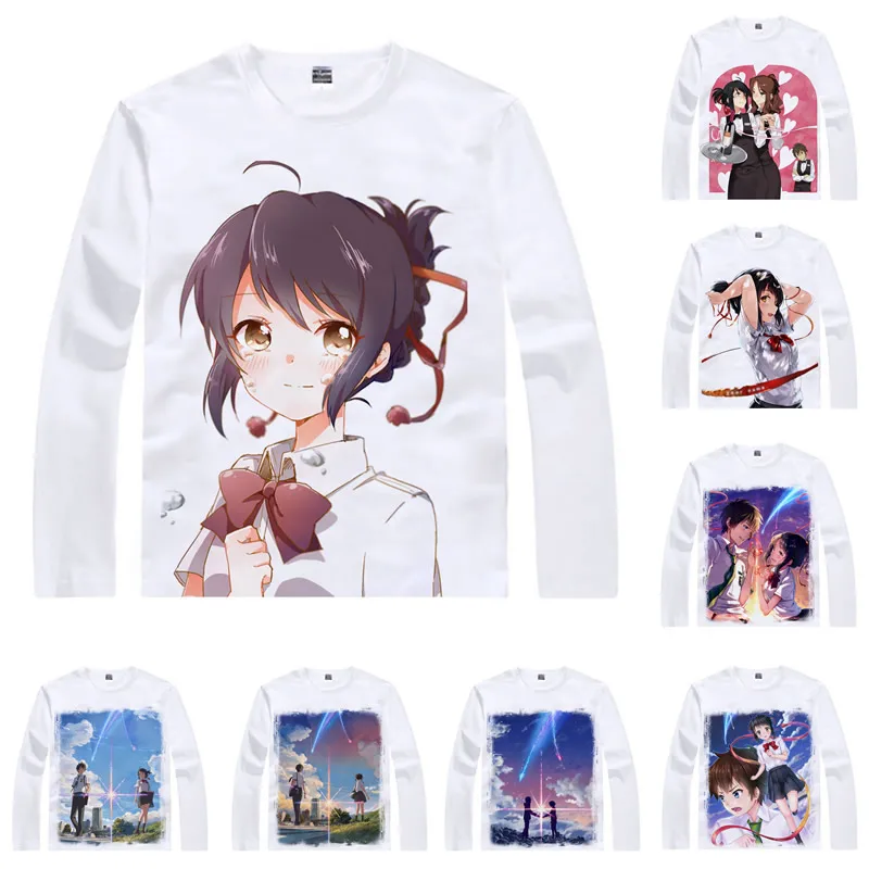 Аниме рубашка Coolprint с вашим именем Kimi No Na Wa футболки длинным рукавом Tachibana Taki Miyamizu