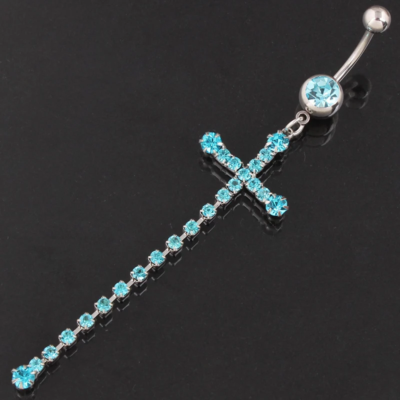 2018 Hot Brand 14G Cross tassel Belly Button Rings 1.6mm Barbell Sexy Surgical Steel Piercing Navel |