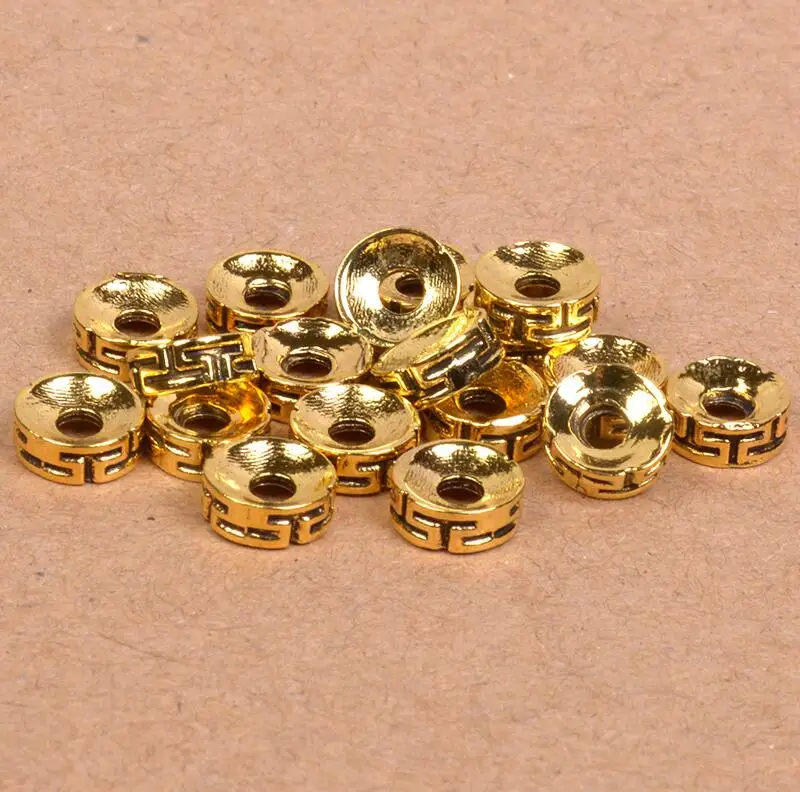 WZ gold 8mm 50pcs 8 мм, 100 шт./лот, винтажные бронзовые и золотые бусины с узором в виде колеса, тибетские серебряные бусины для изготовления браслетов и ювелирных изделий - Цвет: WZ gold 8mm 50pcs