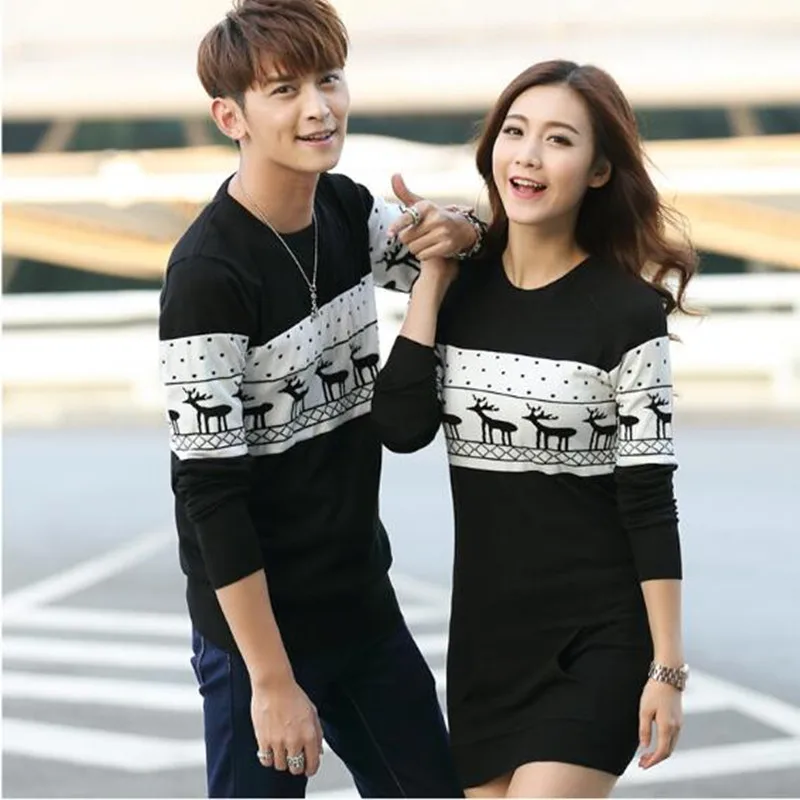 Cute love couple sweater / dress costume 2018 autumn winter deer pattern long sleeve knit great christmas valentine gift | Женская