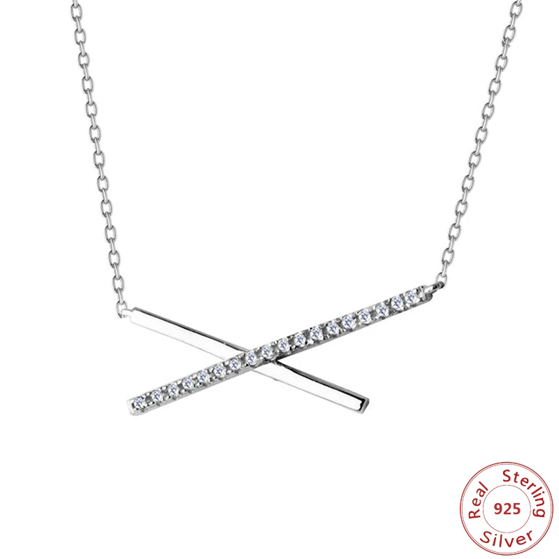 Fashion New Genuine 925 Sterling-Silver X Shaped Quality Zirconia Wedding Necklaces For Women Best Gifts Jewelry | Украшения и