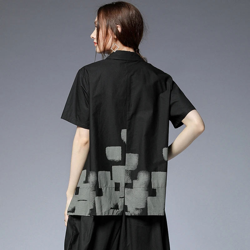 Large size women's 2019 summer new loose print casual shirt show slim versatile blouse turn down collar short sleeve | Женская