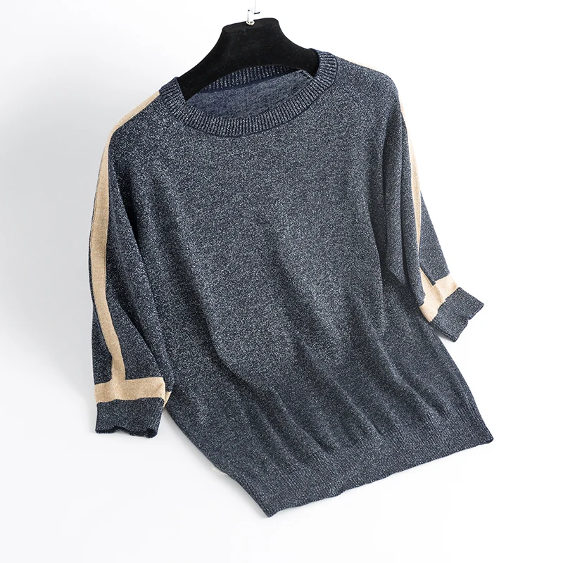 

YISU thin Sweater Women Short sleeve Pullover Women fashion Bright silk Sweaters Women 2019 Spring Knitted sweaters Tops Femme