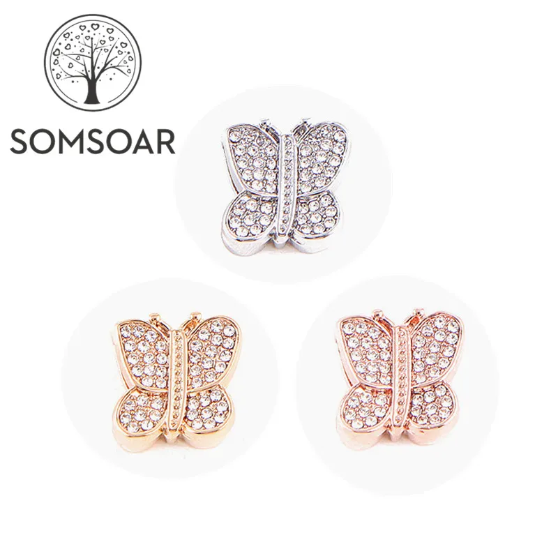 Somsoar ювелирные изделия Кристалл Бабочка Слайд амулеты fit Кожаный браслет из