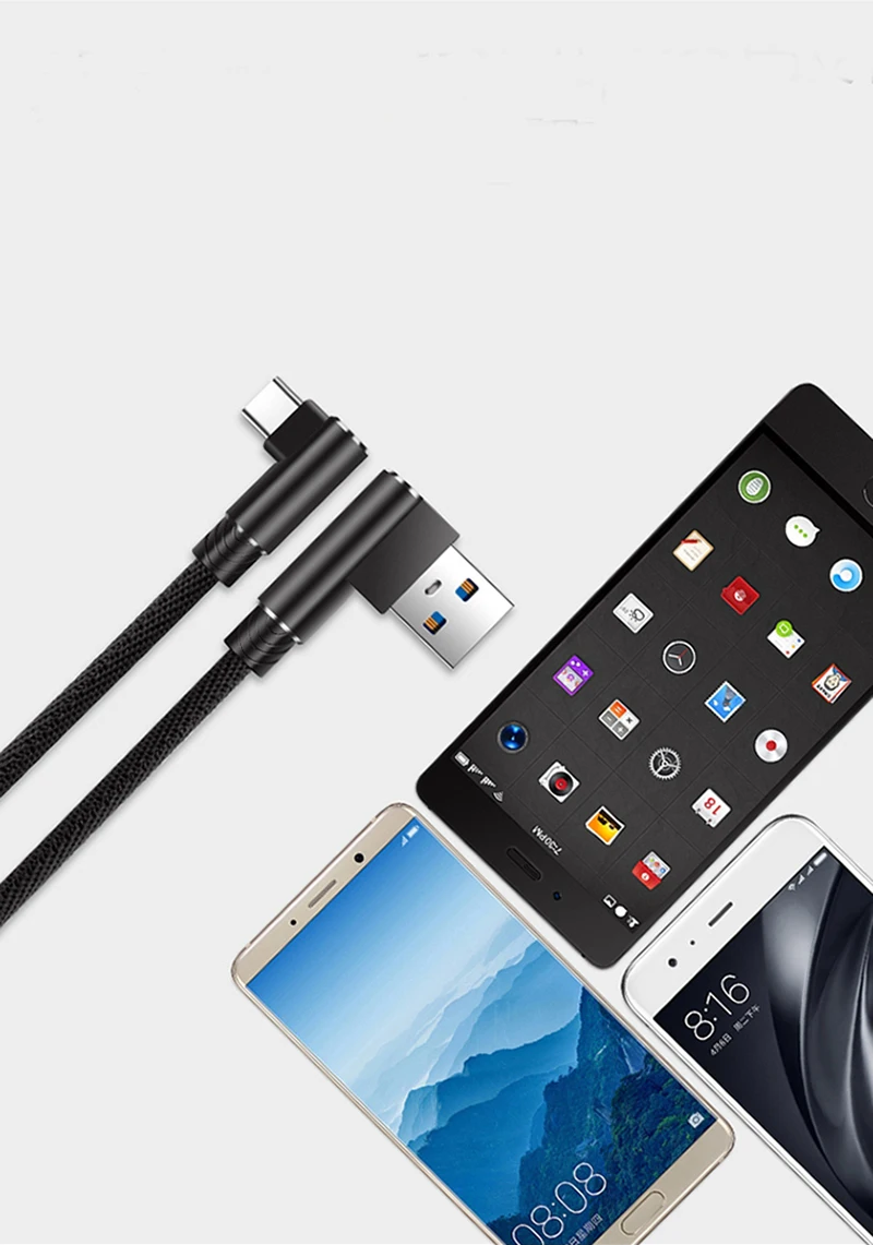 USB3.1 Тип C Плетеный 90 градусов быстрое зарядное устройство Быстрая зарядка линия