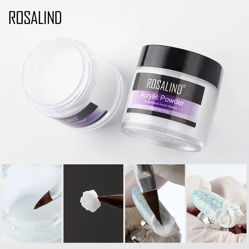 

ROSALIND Acrylic Powder Crystal nail extensions Art Tips Builder Transparent Nails Powder Manicure 10g poly White pink clear