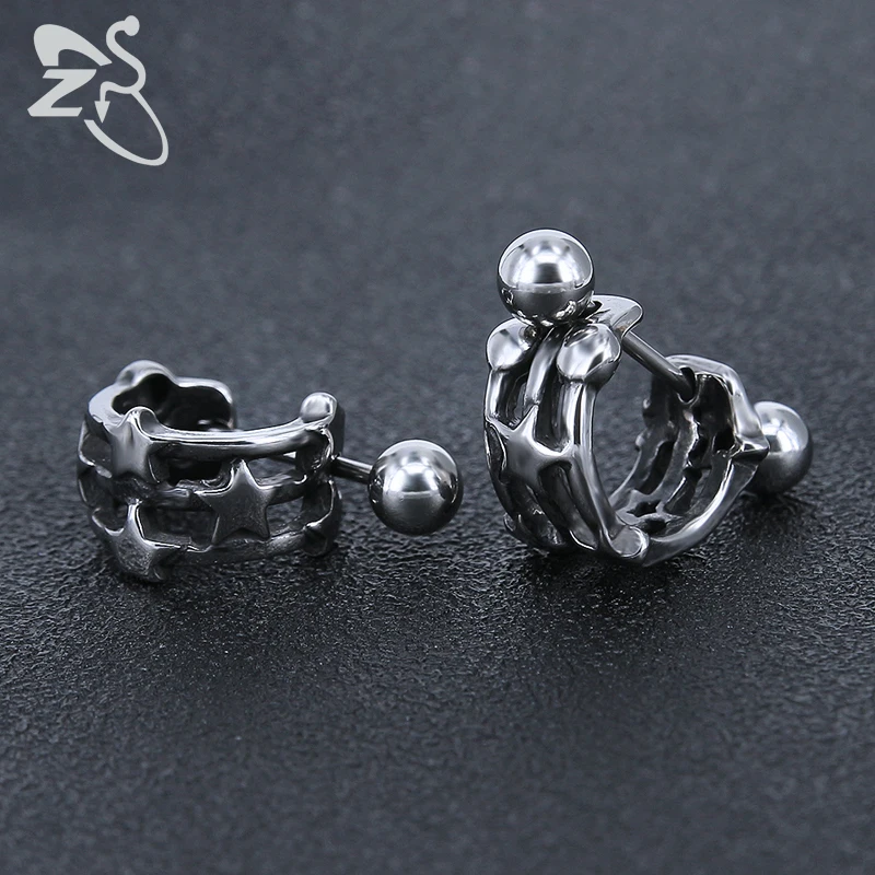 Мужские серьги кольца ZS в стиле панк 316L из нержавеющей стали хип хоп со звездой