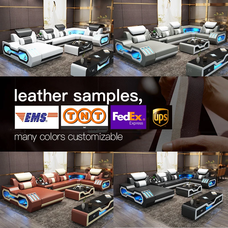Top real leather Wholesale living room furniture cheap corner sofa set 5 6 7 seater sectional with Led light | Мебель