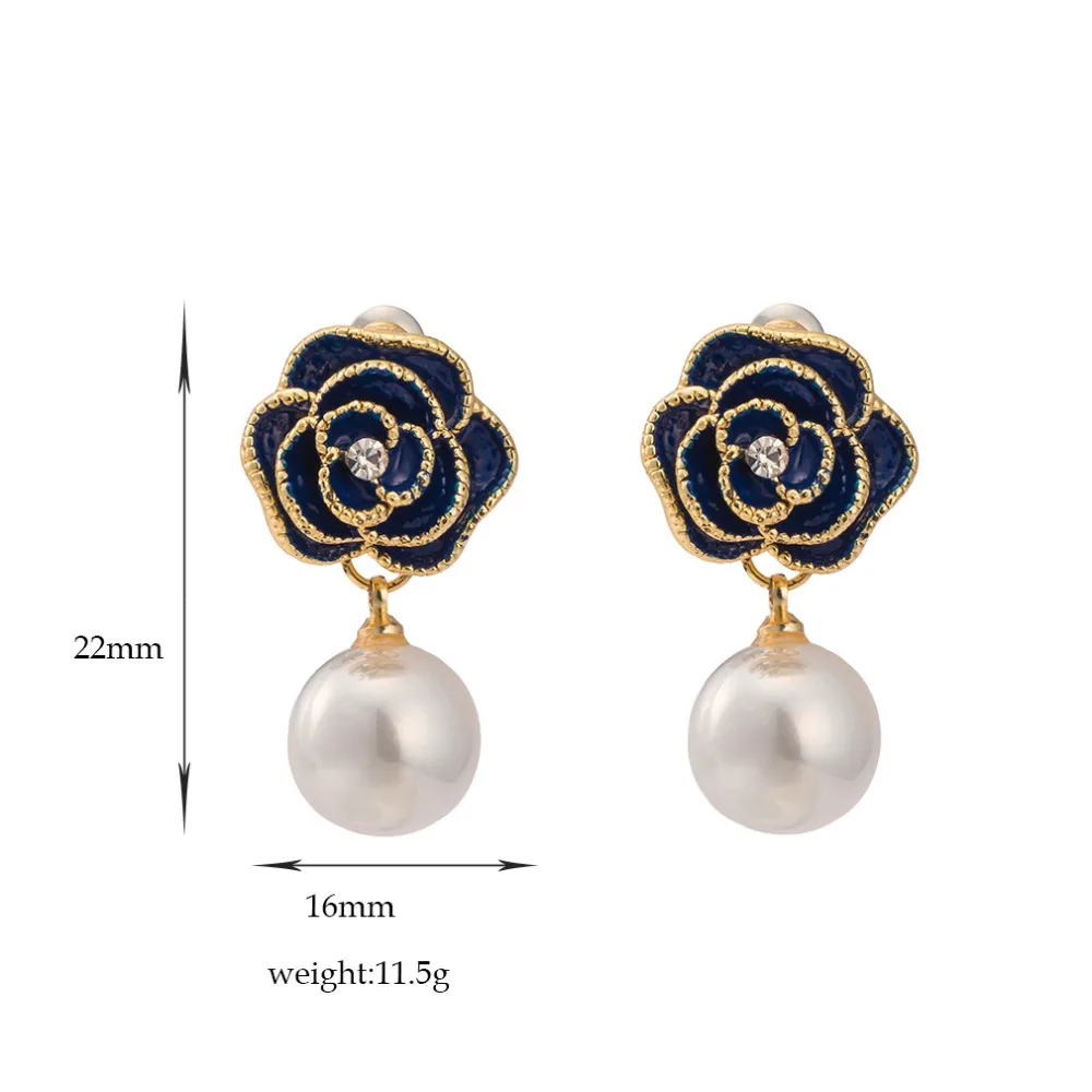 Luxurious Rhinestones Blue Rose Flower White Pearl Women Drop Earrings for Wedding Engagement Jewelry A1285 | Украшения и