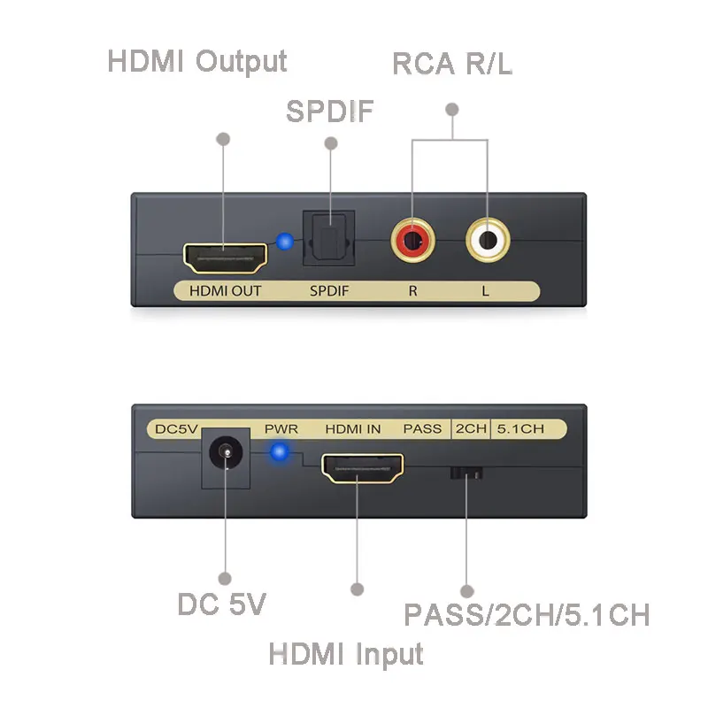 Prozor HDMI To Optical RCA L/R Audio and Video decoder HDMI 4K HDMI TO HDMI Loop 2.1CH 5.1CH Extractor Converter Audio decoder