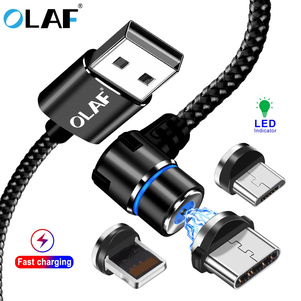 Магнитный кабель OLAF 90 градусов 3A Быстрая зарядка зарядное устройство Micro USB Type C