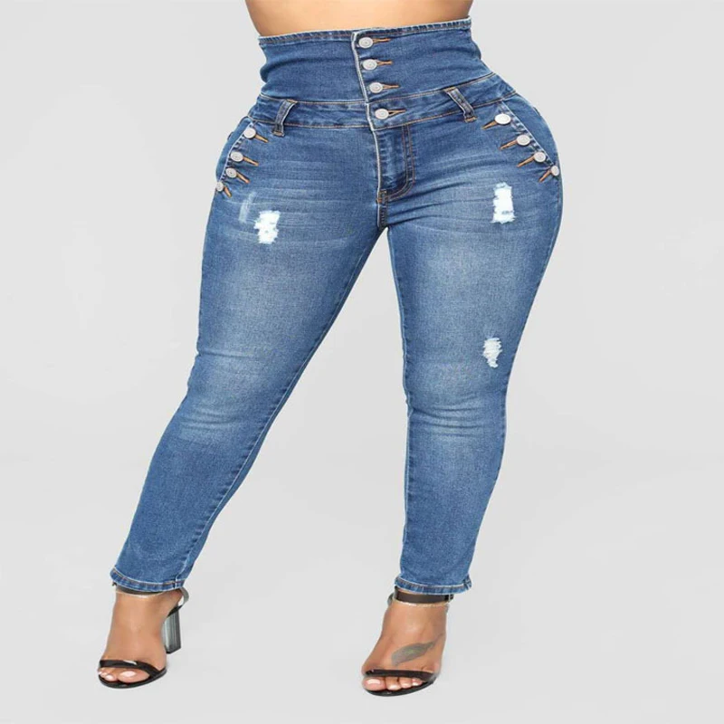 Женские синие джинсы новинка четырехбортные Стрейчевые облегающие модные