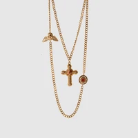 amorita boutique vintage gold color cross necklace